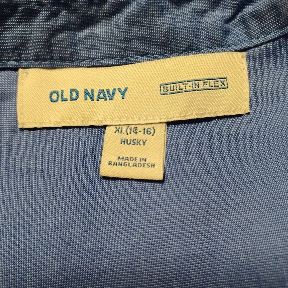 Old Navy Boys‎ Blue Built-In Flex Long Sleeve Button Down Shirt XL 14-16 Husky